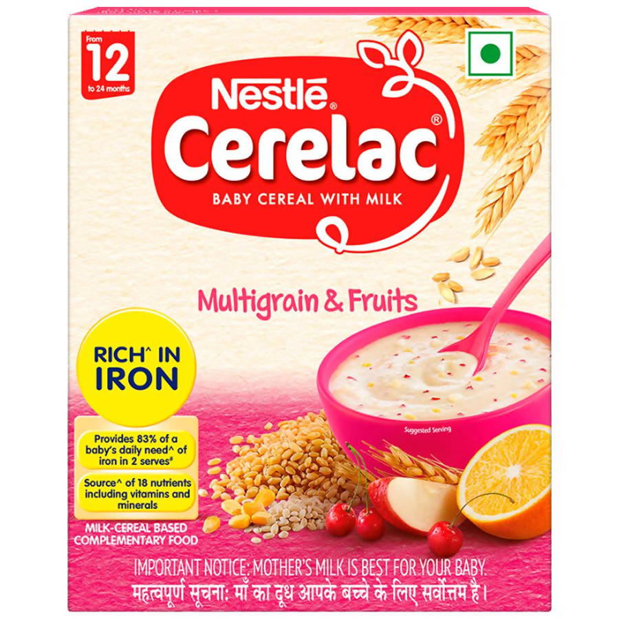 Nestle Cerelac baby cereal with milk packaging on a white background