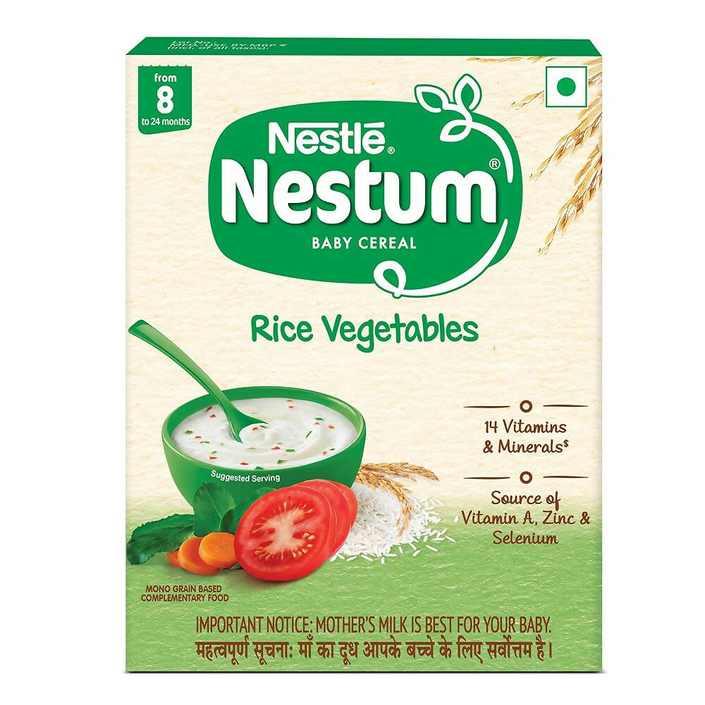 Nestle Nestum Baby Cereal box for rice vegetables flavor on a white background
