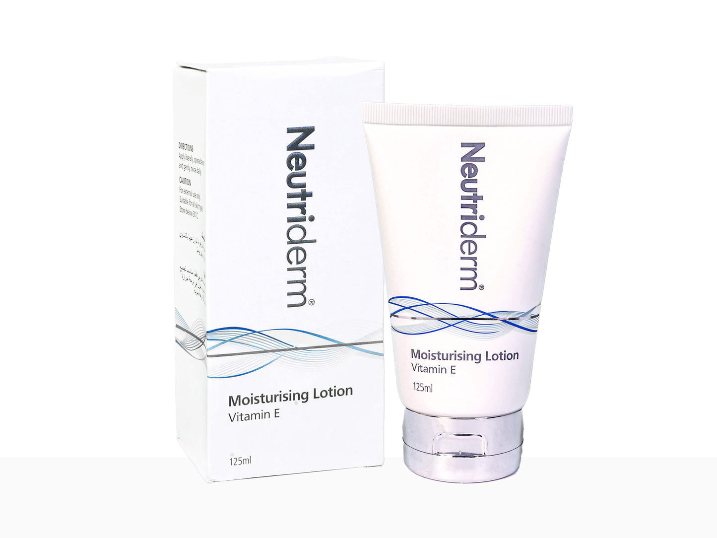Neutriderm moisturizing lotion with packaging on a white background