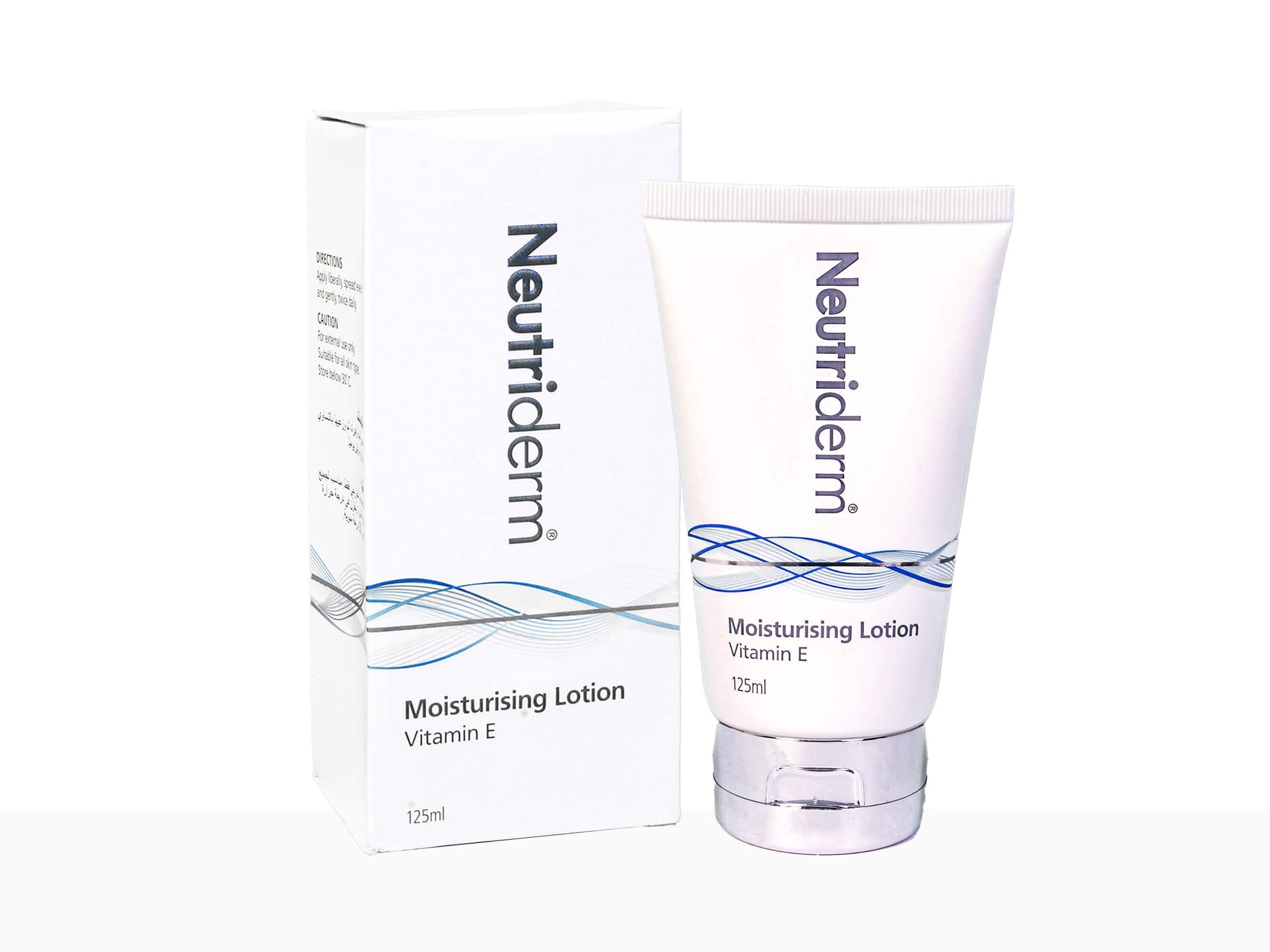 Neutriderm moisturizing lotion with packaging on a white background