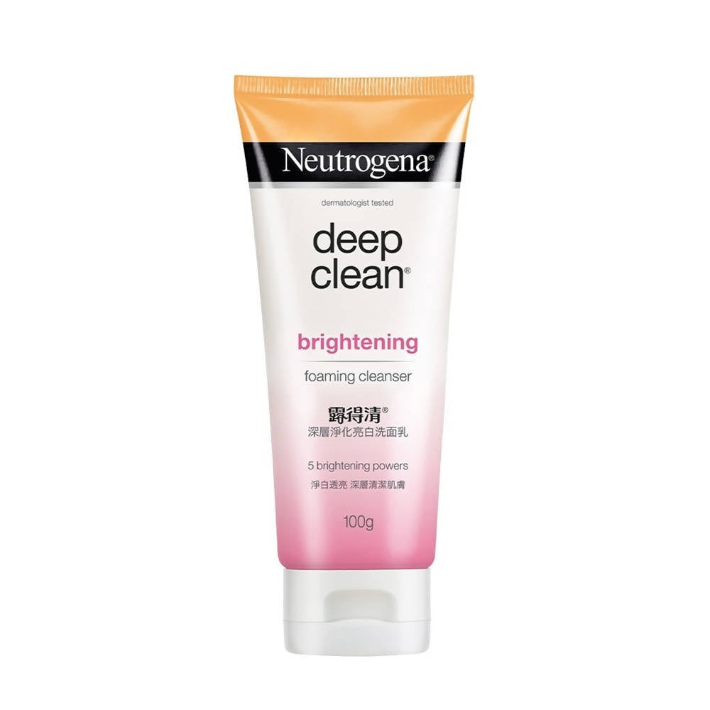 Neutrogena deep clean brightening foaming cleanser tube on a white background