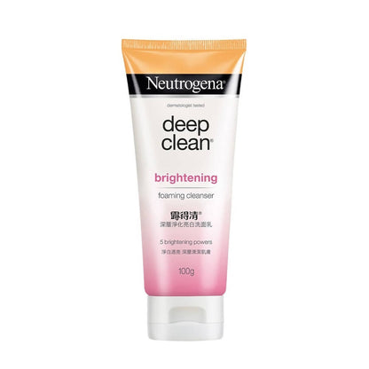 Neutrogena deep clean brightening foaming cleanser tube on a white background