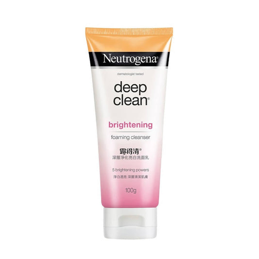 Neutrogena deep clean brightening foaming cleanser tube on a white background