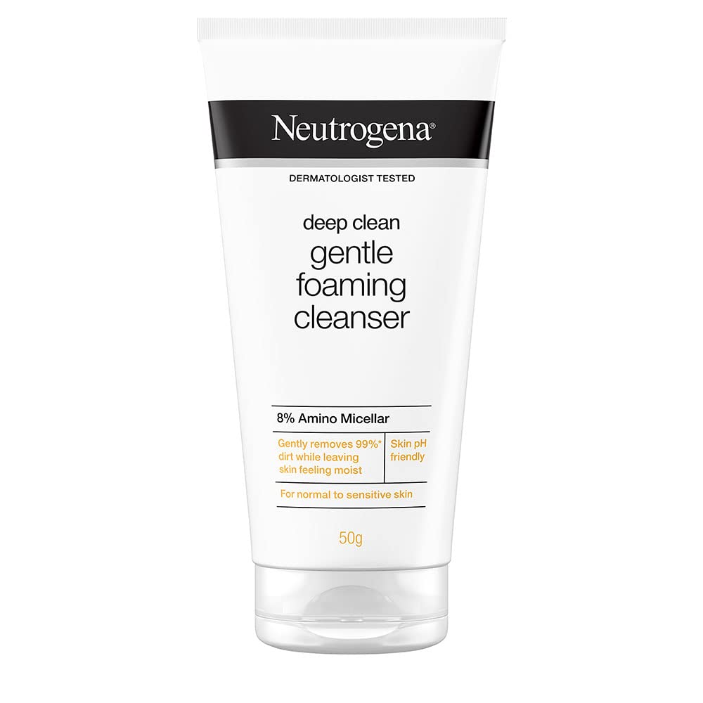 Neutrogena deep clean gentle foaming cleanser tube on a white background