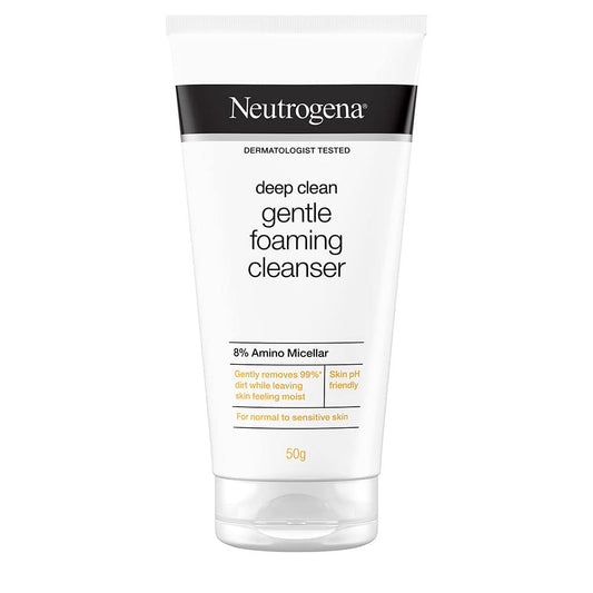 Neutrogena deep clean gentle foaming cleanser tube on a white background