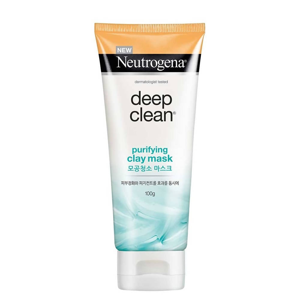 Neutrogena deep clean purifying clay mask tube on a white background
