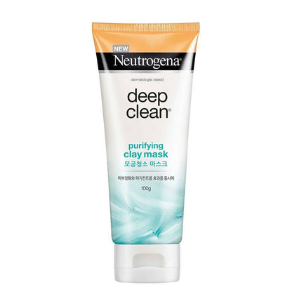 Neutrogena deep clean purifying clay mask tube on a white background