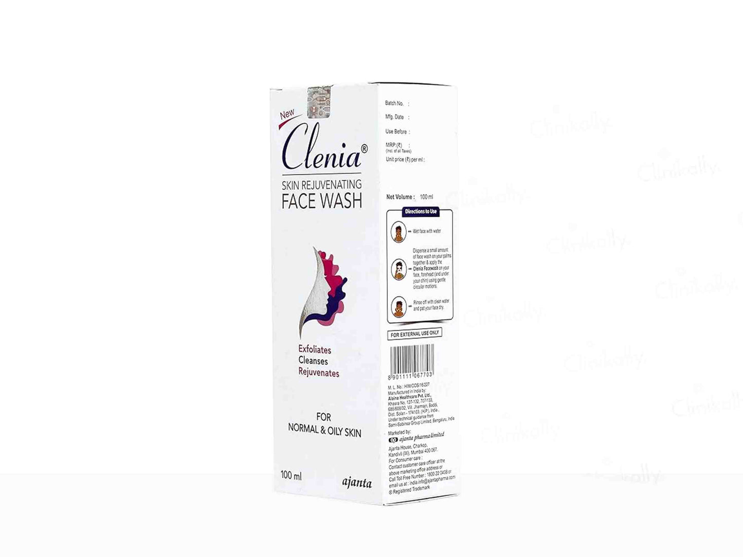 Clenia skin rejuvenating face wash packaging on a white background