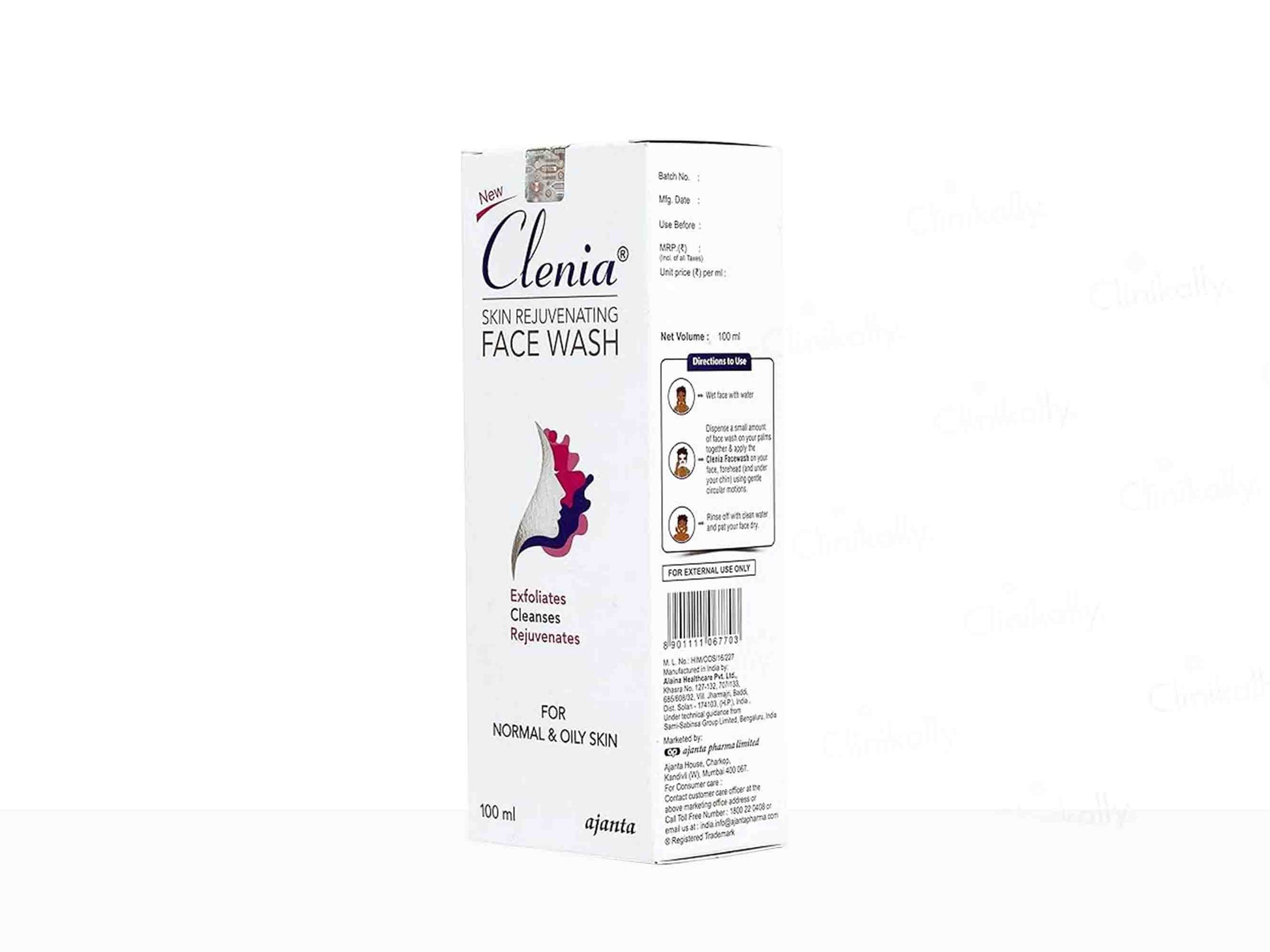 Clenia skin rejuvenating face wash packaging on a white background