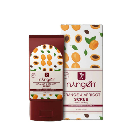 Ningen Orange & Apricot Scrub packaging on a white background