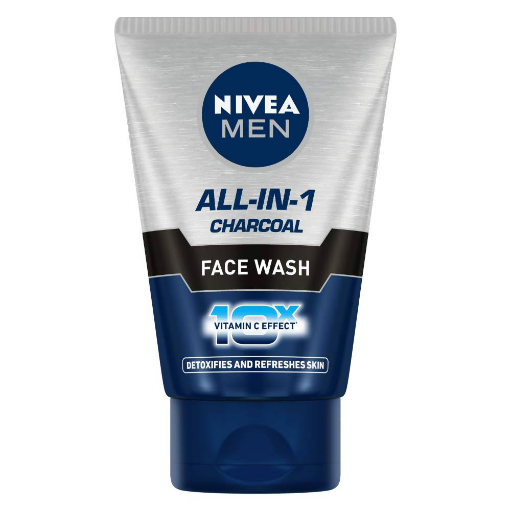 Nivea Men All-in-1 Charcoal Face Wash tube on a white background