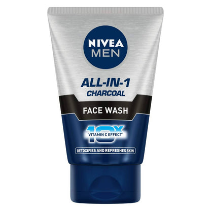 Nivea Men All-in-1 Charcoal Face Wash tube on a white background