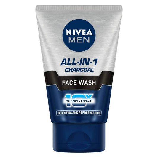 Nivea Men All-in-1 Charcoal Face Wash tube on a white background