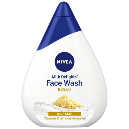 Nivea Milk Delights Besan Face Wash bottle on a white background