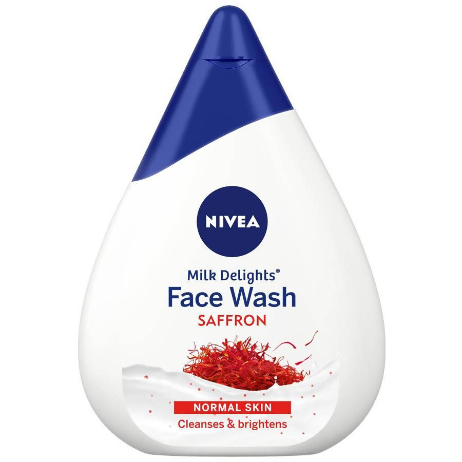 Nivea Milk Delights Saffron Face Wash bottle on a white background