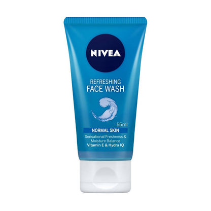 Nivea refreshing face wash tube on a white background