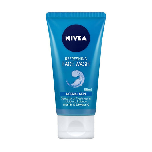 Nivea refreshing face wash tube on a white background