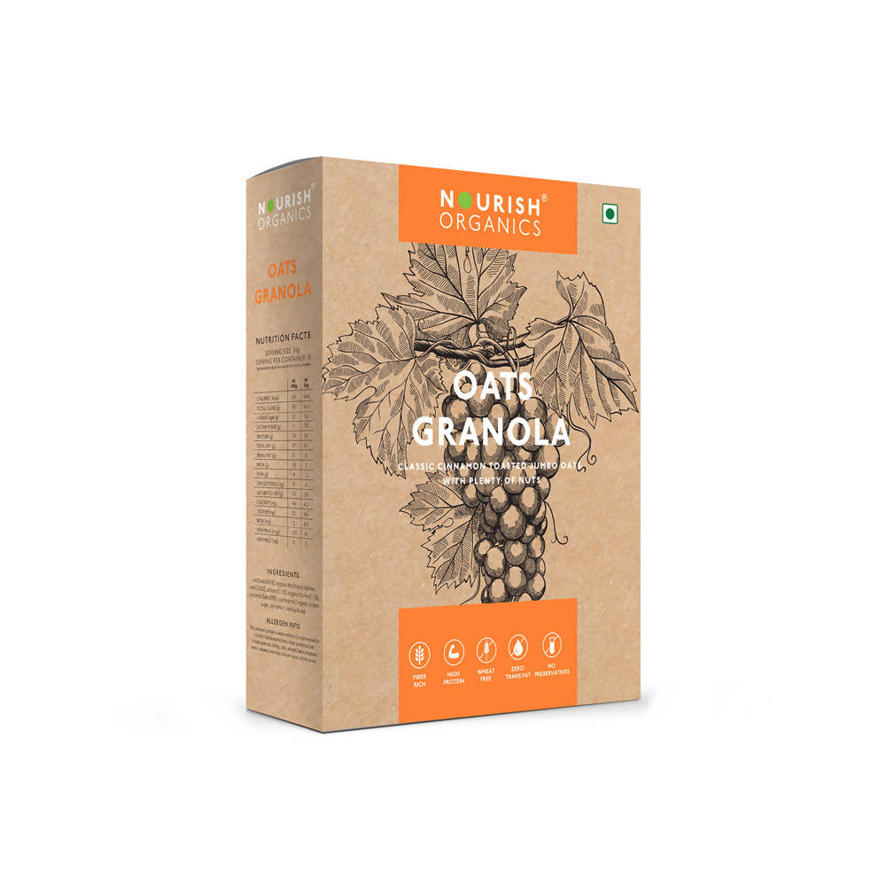 Nourish Organics Oats Granola packaging on a white background