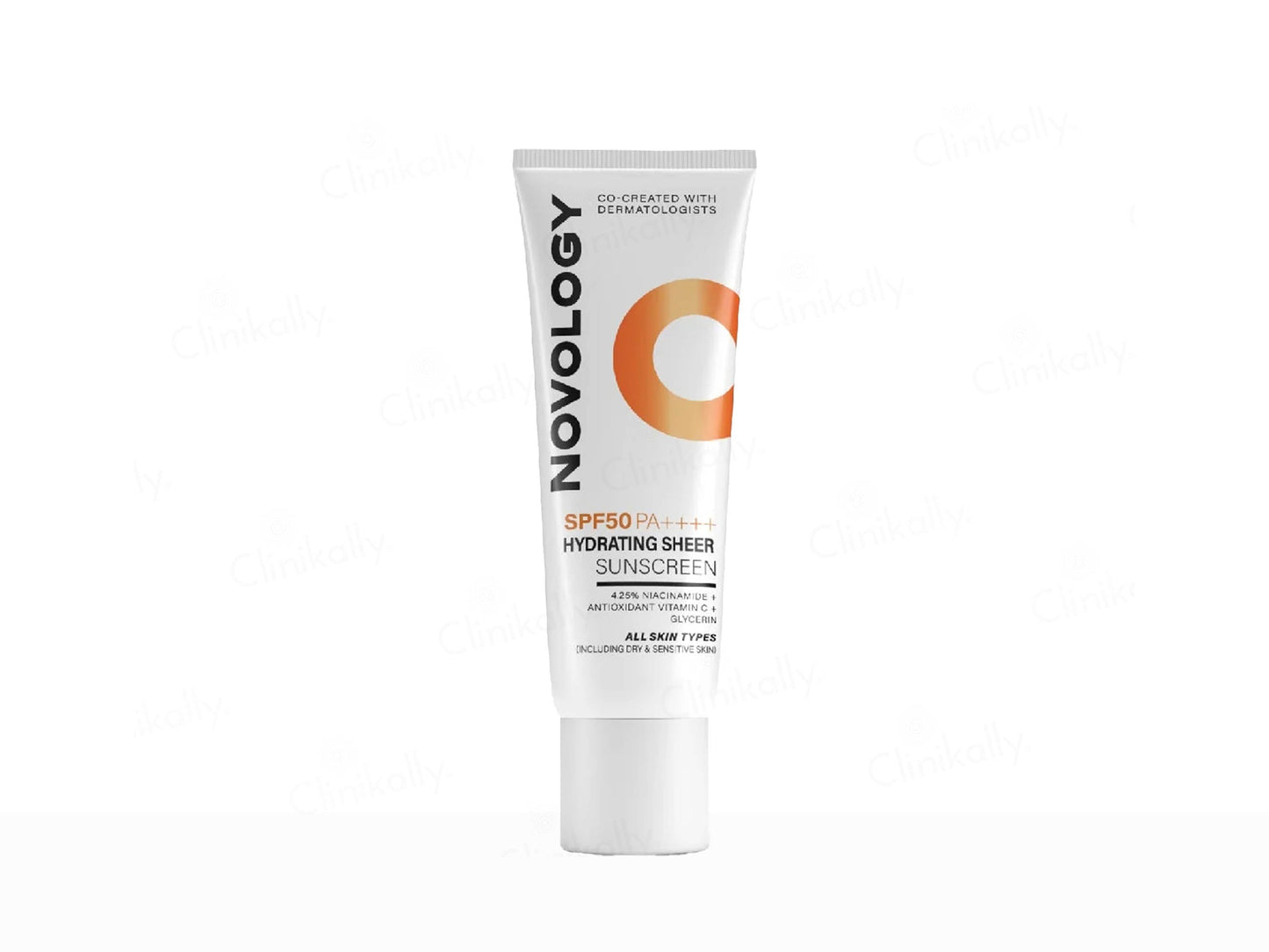 Novology sunscreen tube on a white background