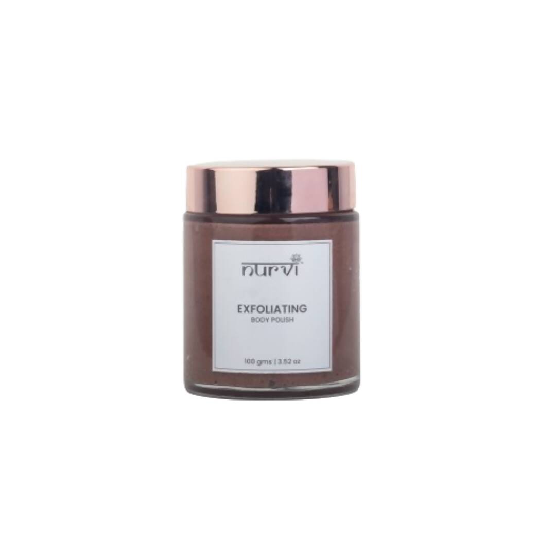 Jar of purvi exfoliating body polish on a white background