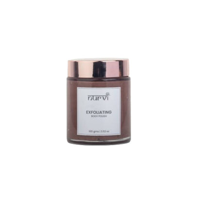Jar of purvi exfoliating body polish on a white background