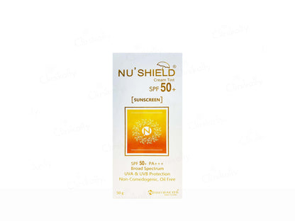 NU'SHIELD sunscreen cream packaging on a white background