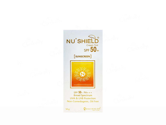 NU'SHIELD sunscreen cream packaging on a white background