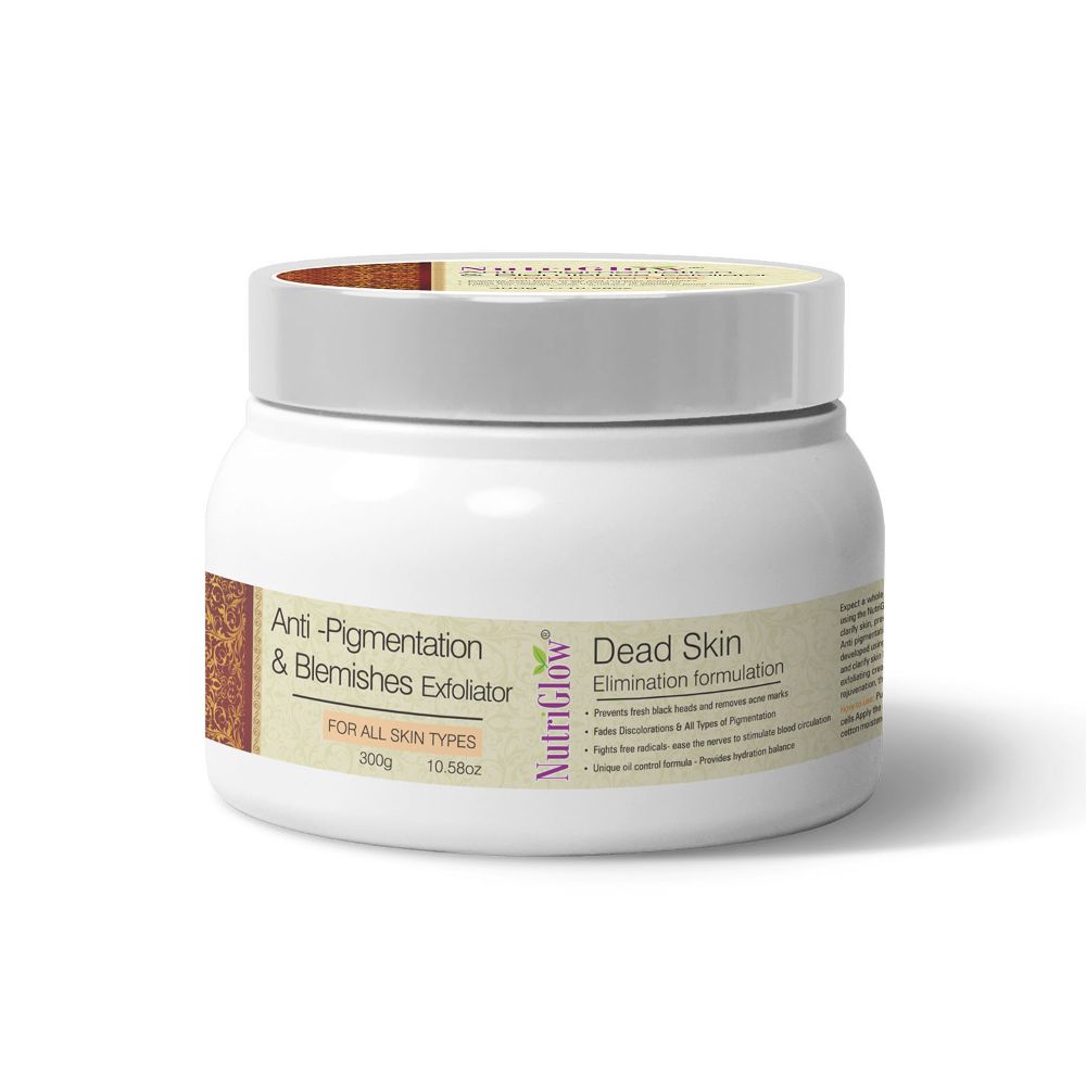 Jar of dead skin elimination formulation with Nutriflow branding on a white background