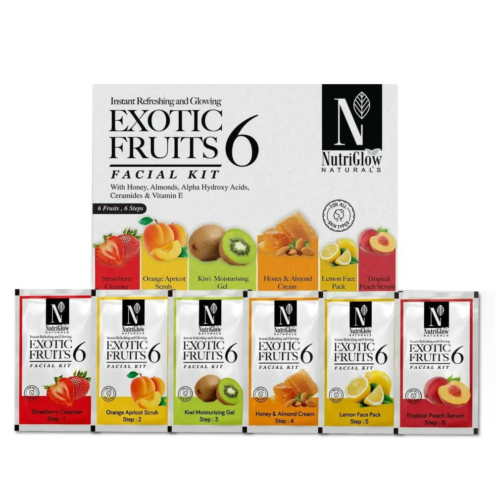 Exotic Fruits 6 Facial Kit packaging with NutriGlow Naturals branding on a white background