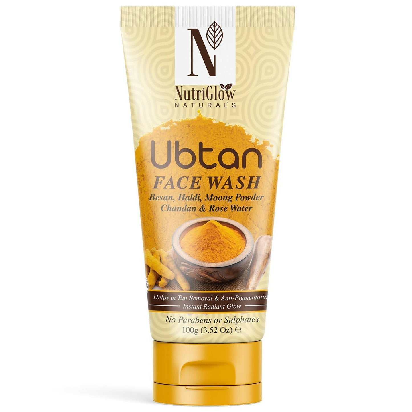 Tube of NutriGlow Naturals Ubtan Face Wash on a white background