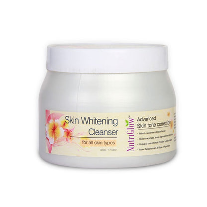 Skin whitening cleanser jar with a visible brand label on a white background