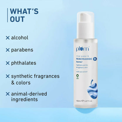 Plum 3% Niacinamide & Rice Water Face Toner - Reduces Pores & Blemishes For Bright Skin