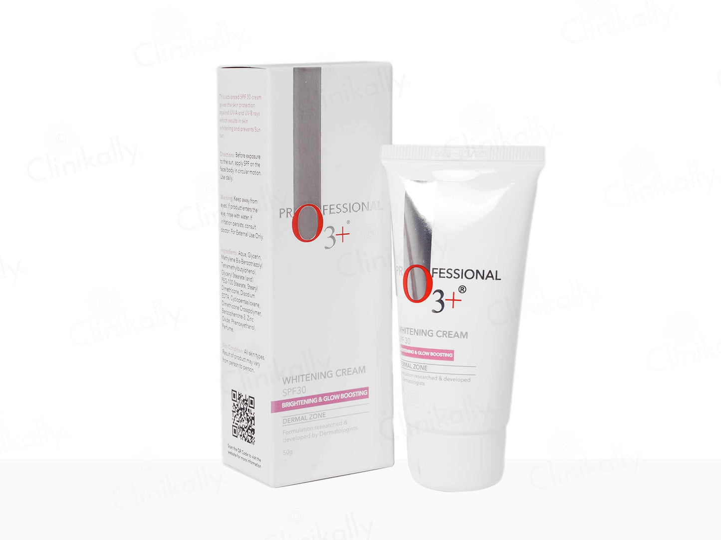 White tube and box of 'Professional 03+' whitening cream on a white background