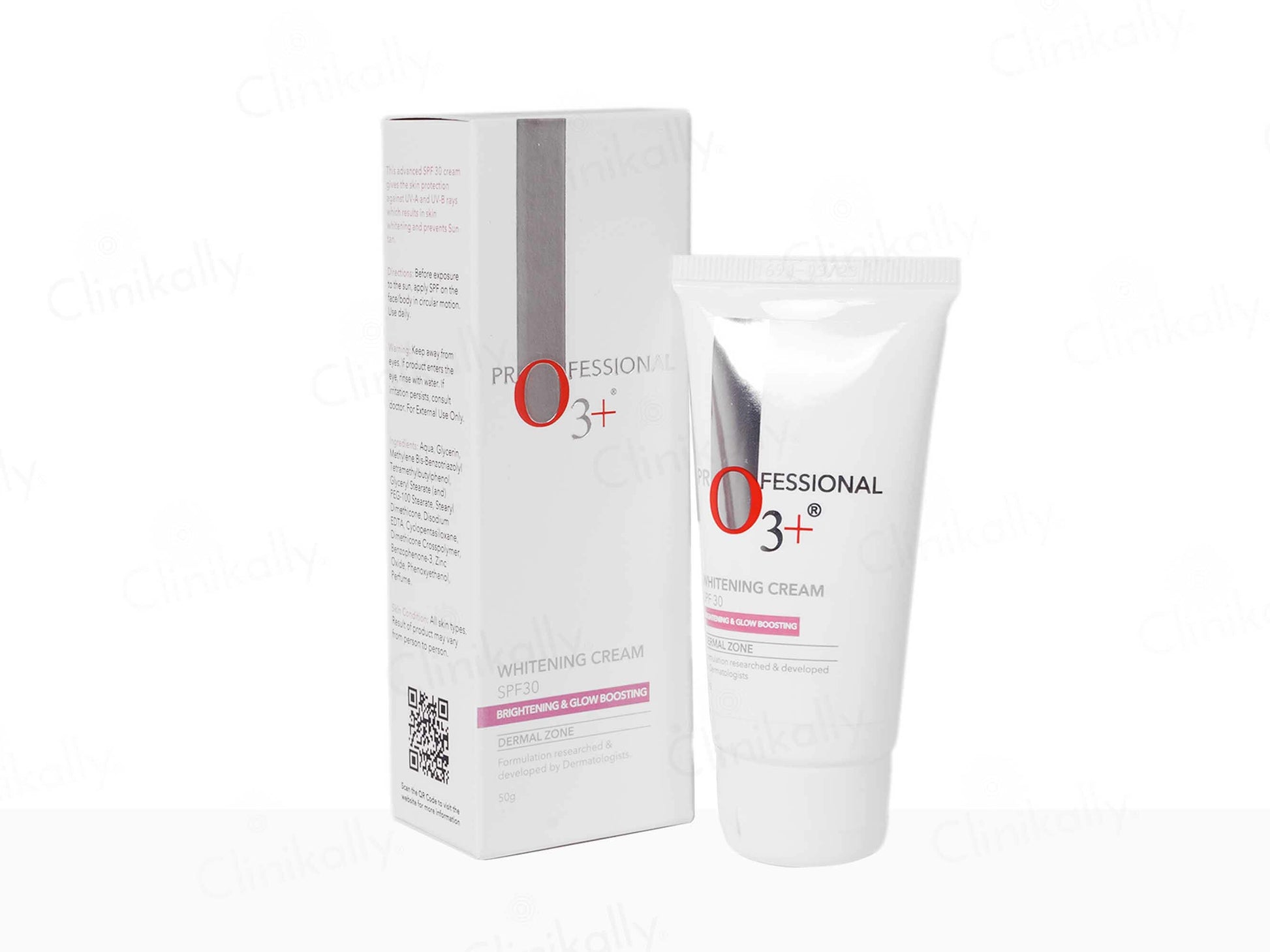 White tube and box of 'Professional 03+' whitening cream on a white background