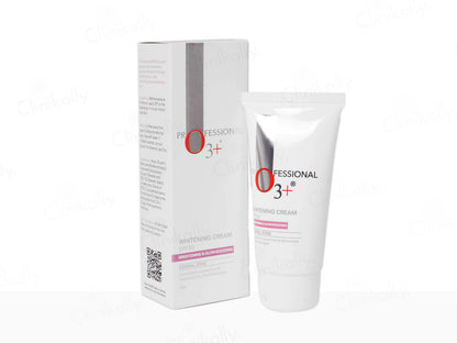 White tube and box of 'Professional 03+' whitening cream on a white background