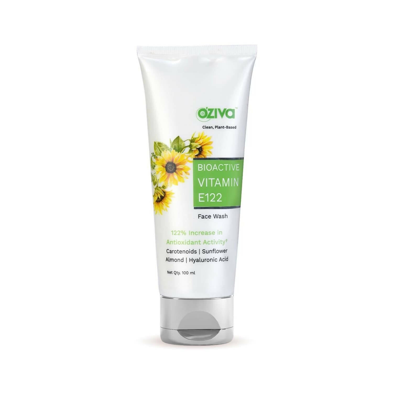 Oziva Bioactive Vitamin E122 Face Wash tube on a white background