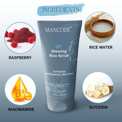 Mancode Glowing Rice Face Scrub For Exfoliates And Radiants Skin Tone