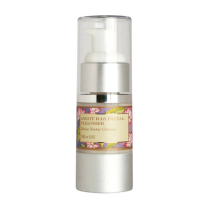 Skincare bottle with floral label on a white background