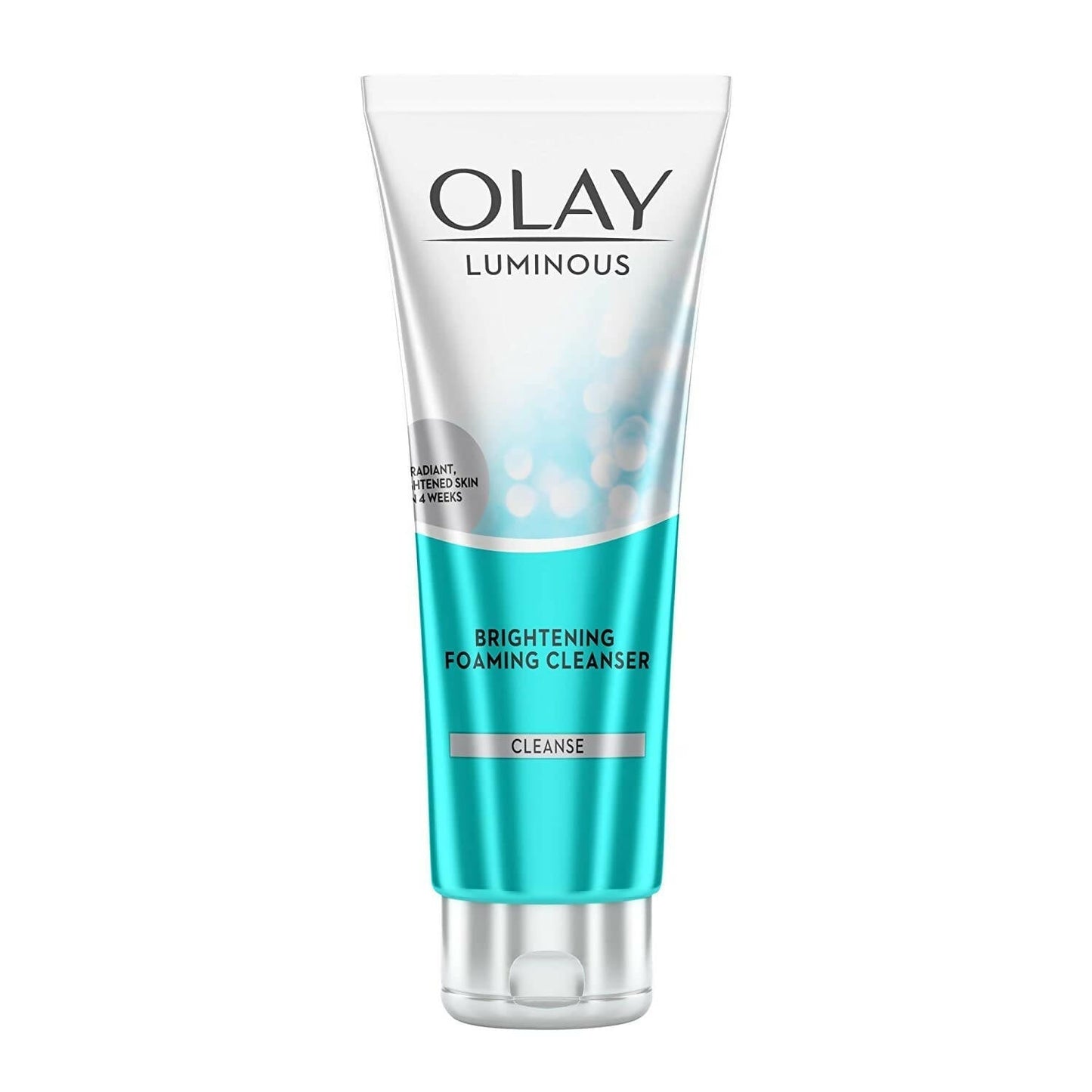 Olay Luminous Brightening Foaming Cleanser tube on a white background