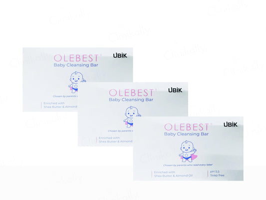 Three boxes of Olebest Baby Cleansing Bar by Ubik on a white background