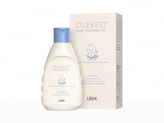 OLEBEST baby massage oil bottle and packaging on a white background