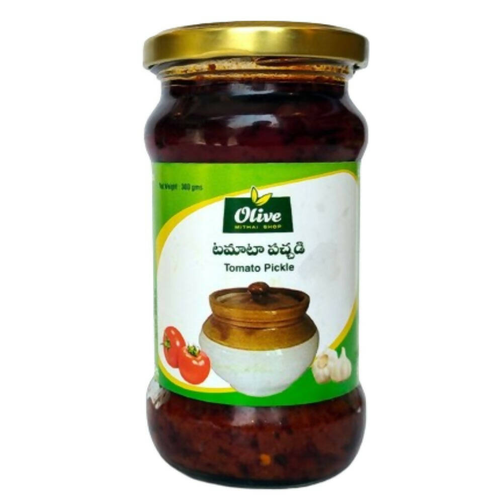 Jar of Tomato Pickle with Olive brand label on a white background