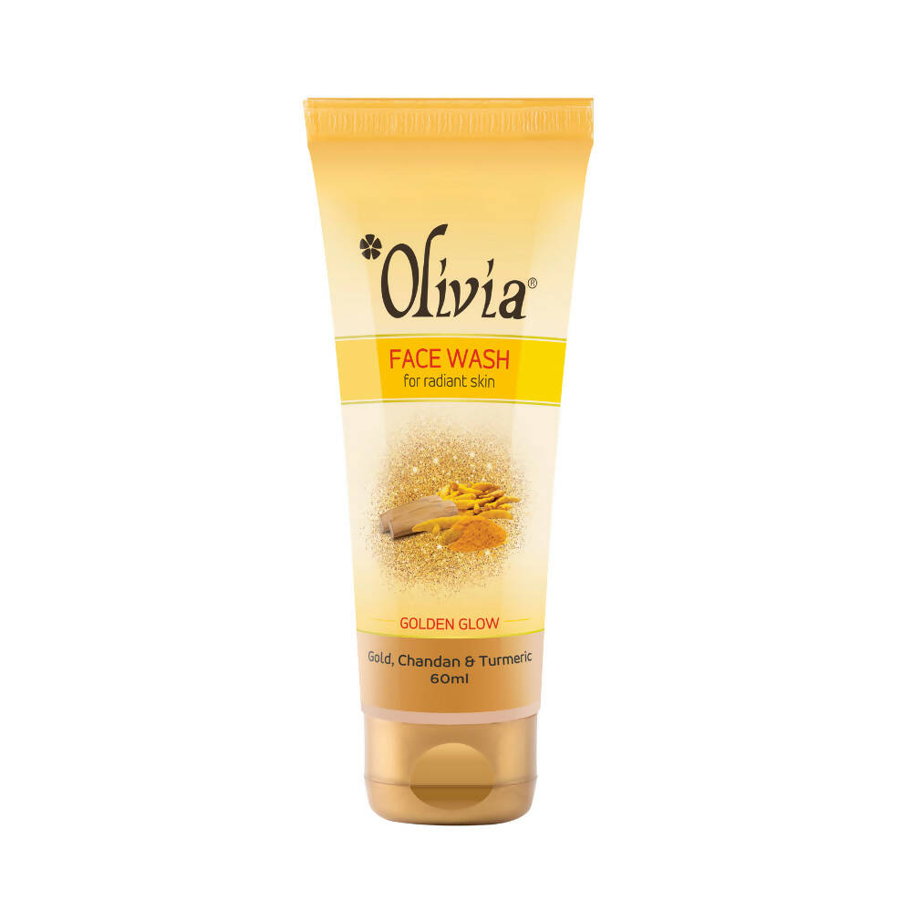 Tube of Olivia Face Wash with 'Golden Glow' label on a white background