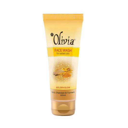 Tube of Olivia Face Wash with 'Golden Glow' label on a white background