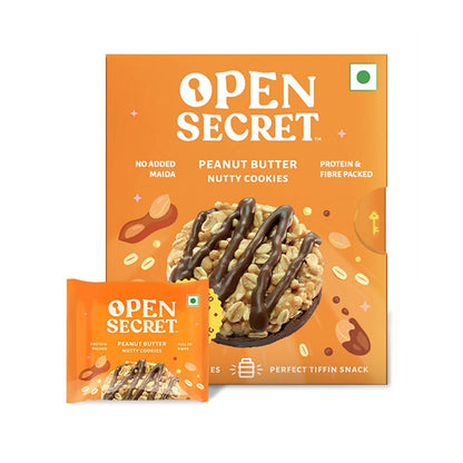 Open Secret peanut butter nutty cookies packaging on a white background