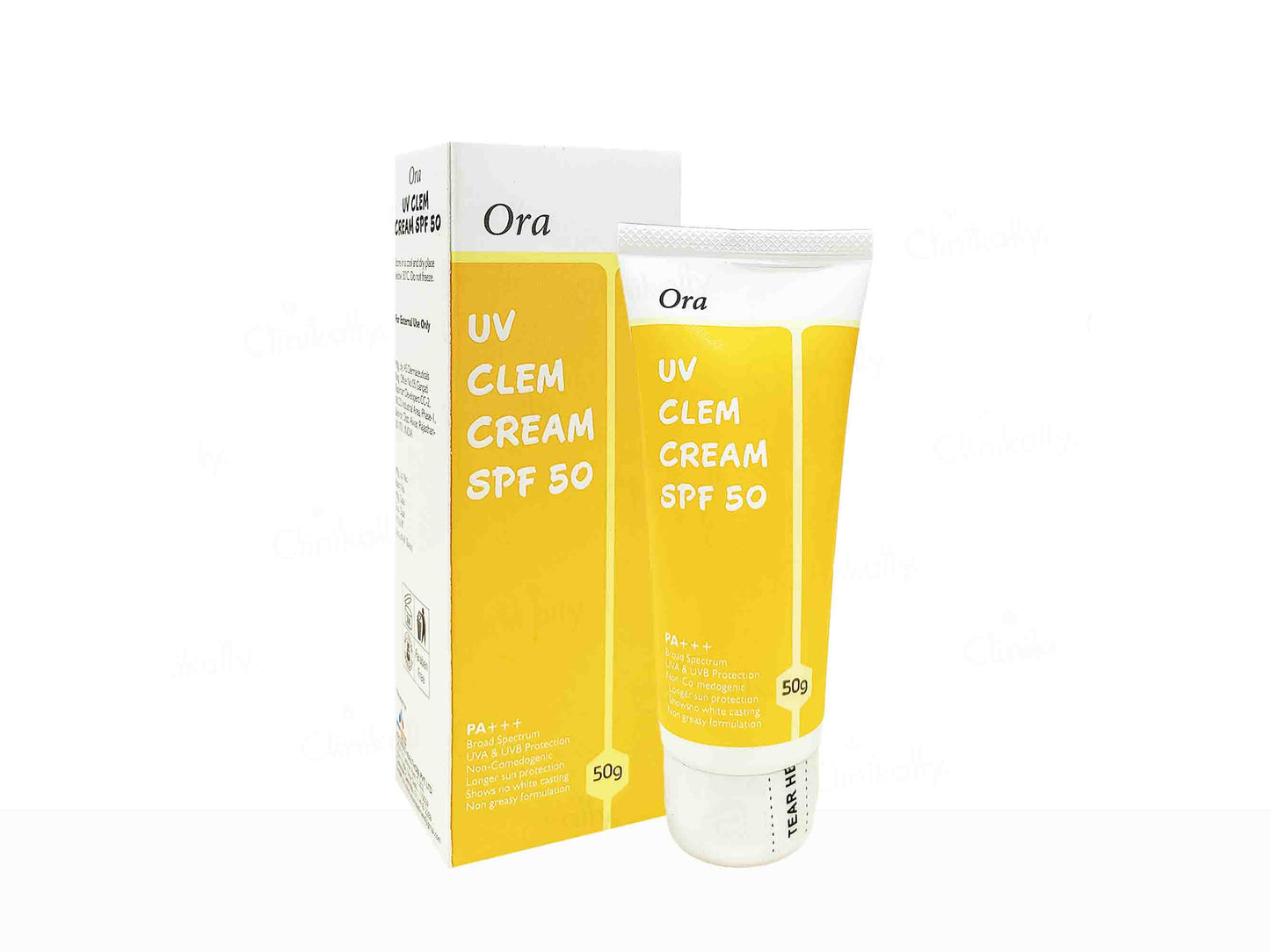 Ora UV Clem Cream SPF 50 packaging on a white background