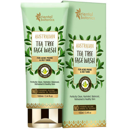 Two bottles of Oriental Botanics Australian Tea Tree Face Wash on a white background