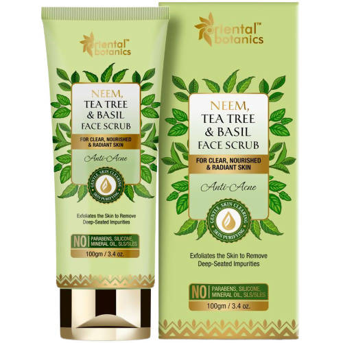 Oriental Botanics Neem, Tea Tree & Basil Face Scrub packaging on a white background