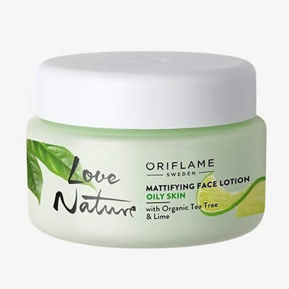 Oriflame Love Nature Mattifying Face Lotion jar on a white background