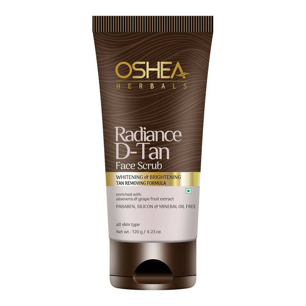 Oshea Herbals Radiance D-Tan Face Scrub tube on a white background